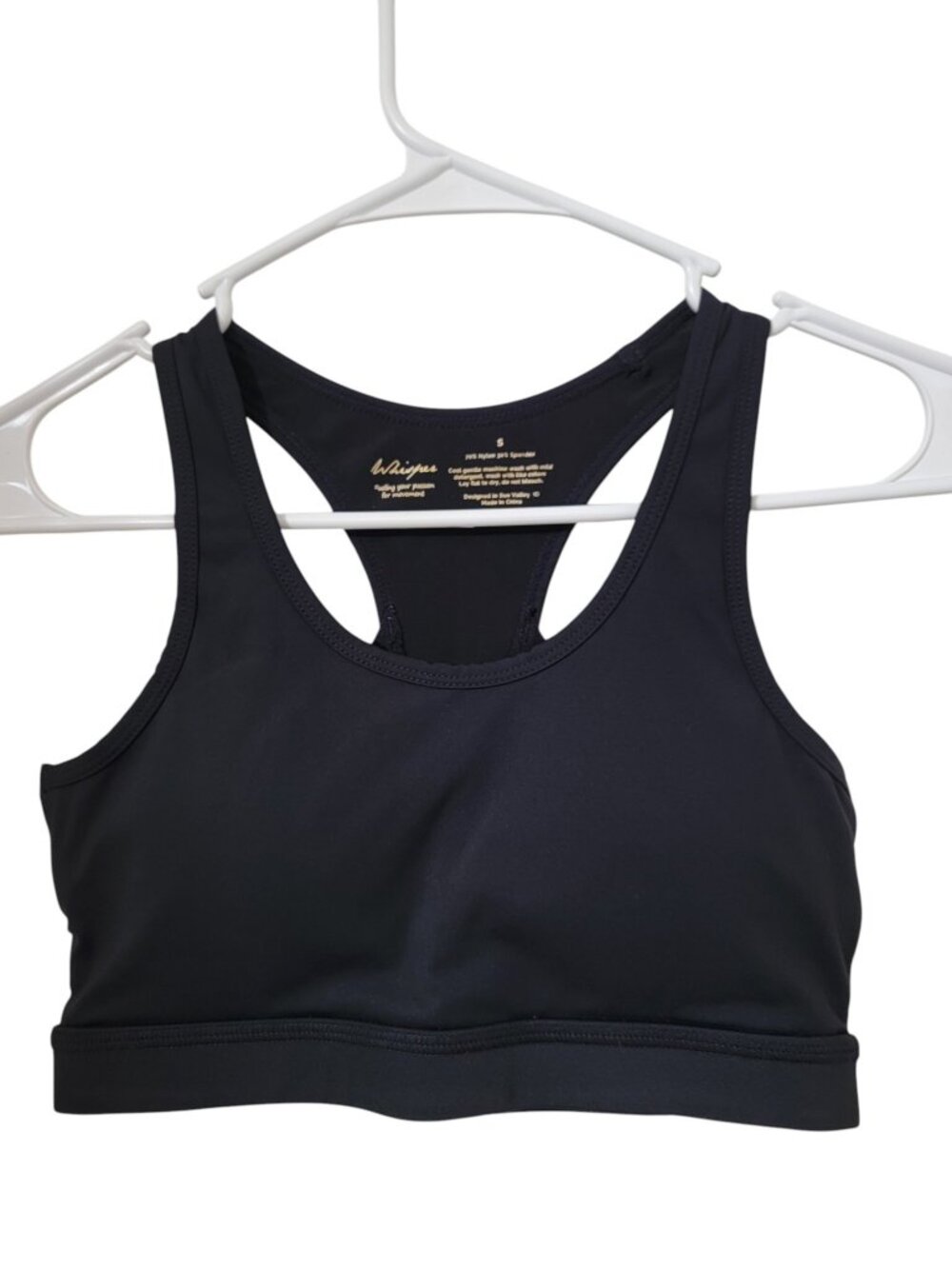 Whisper Size S Black Racerback Strappy Athletic Sports Bra w/Removable Padding